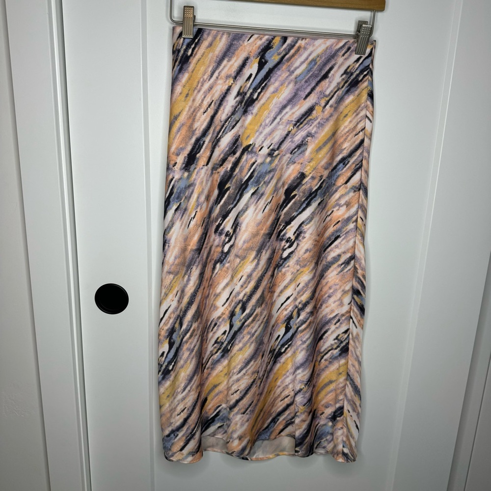 Aritzia Babaton Satin Pink Brushstroke Print Midi Skirt Size 4